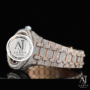 Aarva Jewels Luxury Mechanical <b>Watch</b> <b>Case</b> 25mm Stainless Steel Moissanite Band Digital Dial Sapphire Crystal Auto Date Hip Hop - Product Image 5
