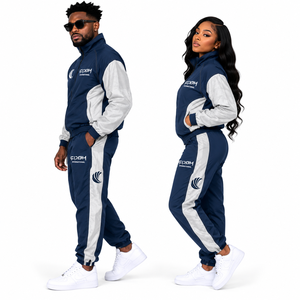 Unisex Tracksuit Set Navy Gray Full <b>Zip</b> Sporty <b>Joggers</b> With Side <b>Pockets</b> Breathable Polyester Autumn Wear Nylon Fabric - Product Image 3