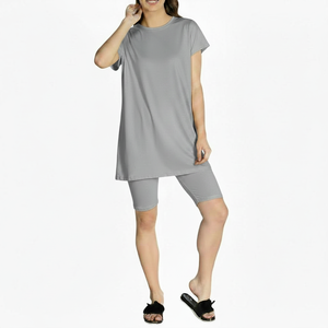 Summer <b>Tights</b> Woman long Tee Shirt Casual Basic Ringer tshirt Ladies Super Soft short set <b>women</b> biker short with side pockets - Product Image 1