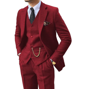 Men British Style Wool Polyester Business <b>Suit</b> Vest Pants Set V-Neck Single Breasted <b>Red</b> Formal Wear - Product Image 6