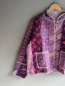 Veste matelassée en coton pour femme, motif floral patchwork, col mandarin, manches longues, longueur standard, poches plaquées, cadeau pour elle - Product Image 2