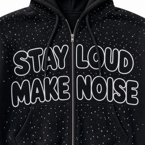 Sweat-shirt à capuche noir zippé pour homme, imprimé « Stay Loud Make Noise », motif étoile, coupe classique, streetwear, vêtement d'automne - Product Image 4