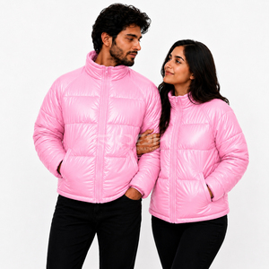 Custom Logo Unisex Cosh International Quilted Puffer <b>Jacket</b> Winter Zipper Front Embroidered <b>Pink</b> Color Coat - Product Image 4
