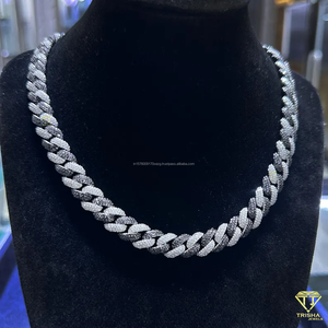 Cadenas cubanas de moissanita VVS con diamantes, cadena de plata de ley 925 con moissanita bicolor y diamantes incrustados, joyería hip hop. - Product Image 1