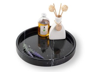 Plateau de service en marbre noir, plateau rond décoratif pour salle de bain, chambre, cuisine, décoration intérieure, organisateur de bijoux, de parfums et de bougies - Product Image 1