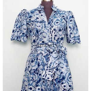 Vestido Midi de Algodón 100% Indio Estampado a Mano para Mujer, Elegante, Cómodo, de Manga Corta, con Decoración de Botones, Estilo Dulce y Natural - Product Image 5