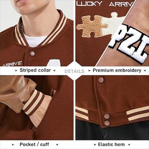 Retro Baseball Varsity Jacket for Men & Women – Casual College Style Bomber Jacket with <b>Button</b> Closure, Ribbed He, Comfortable - Product Image 5