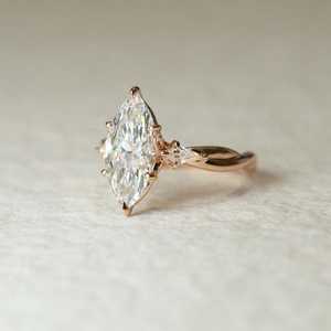 Anillo de Compromiso de Diamante Cultivado en Laboratorio de 1 Quilate, Corte Marquesa, Claridad VS1, Color F, Oro Rosa de 14k para Mujer, Estilo Clásico, Certificado IGI - Product Image 3