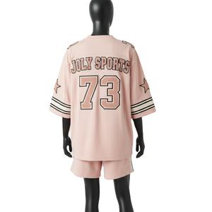 Ensemble short et maillot de football pour femmes, qualité supérieure, 180 GSM, polyester à séchage rapide, style panneau rose, impression de logo personnalisé, ensembles pour femmes 100% coton - Product Image 2