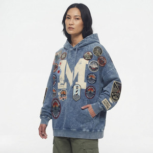 Sweat à capuche oversize pour femme, style streetwear, patchwork, en coton respirant, à manches longues, coupe ample, en molleton - Product Image 3