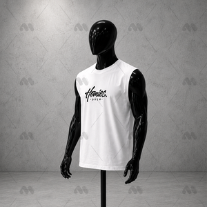 Camiseta Deportiva Blanca sin Mangas para Hombre, Talla Grande, de Algodón y Elastano, Estampada, Informal, para Entrenamiento - Product Image 6