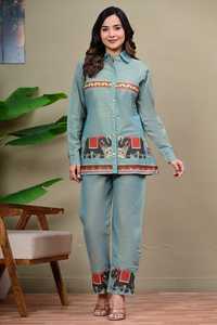 Blue Embroidered <b>Denim</b> Shirt Women <b>Long</b> Sleeve Button Up <b>Jacket</b> Casual Ethnic Style Top - Product Image 3