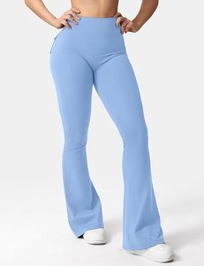 Women's Solid High Rise Flare Yoga <b>Leggings</b> Bootcut Workout Pants with Stylish Back <b>Pocket</b> and Seamless Design - Product Image 2