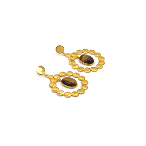 Natural Tiger Eye Geometric <b>Dangle</b> <b>Earrings</b> Handmade <b>Gold</b> Plated Statement Drop <b>Earrings</b> for Women - Product Image 3