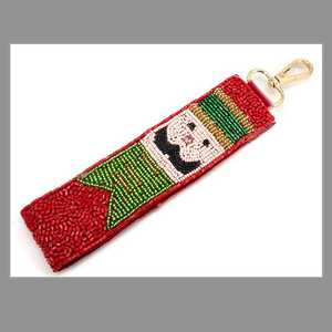 Red <b>Nutcracker</b> Beaded Strap Keyring Glass Seed Bead Christmas Soldier Handbag Charm Backpack Accessories Lobster Clasp Key Ring - Product Image 1