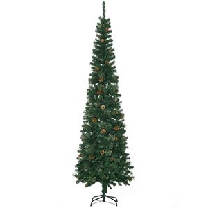 Albero di Natale Artificiale in Pino Sottile da 2,3 Metri con Rami Realistici e Pigne, Base in Metallo, Stile Matita Verde - Product Image 1