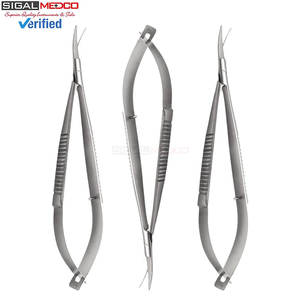 Tijeras Micro Castroviejo Curvas de 5.5 Pulgadas, Juego de 3, con Mecanismo de Resorte Manual, Acero Inoxidable Alemán, Tijeras Quirúrgicas para Coser Hilos - Product Image 1