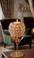 Support de bougie sans flamme en cristal doré de luxe, support en forme de feuille, élégant centre de table, porte-bougie chauffe-plat en métal, pour Noël et la maison