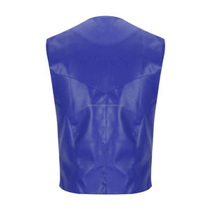 เสื้อกั๊กหนังระบายอากาศได้ดีสำหรับผู้ชายมีปกคอวีสไตล์สแนปบริการ OEM สีฟ้าสำหรับฤดูร้อน - Product Image 2