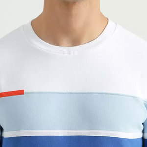 Mens White Blue Striped Chest Panel Crewneck <b>Jumper</b> Best Seller Fall Heavyweight <b>Warm</b> Casual Garment Fashion Apparel Clothing - Product Image 3