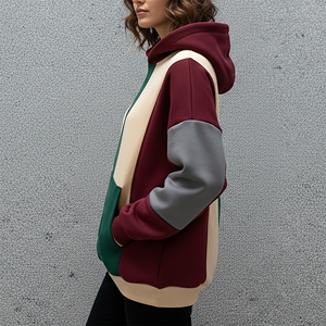 Sudadera con capucha para mujer, personalizada con logo impreso en relieve, 100% algodón, 400 GSM, hombros caídos, bloques de color, estilo oversize, de gran gramaje. - Product Image 5