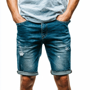Shorts en jean pour hommes, style streetwear, coupe ample, taille haute à boutons, pour l'été et le printemps - Product Image 3