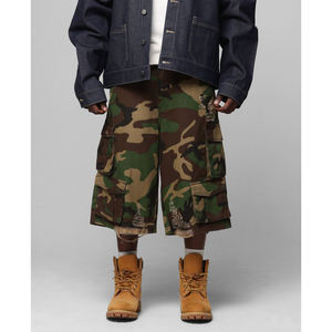 Distressed Denim Breathable Eco-Friendly Button Cargo Shorts <b>Men</b> Baggy Fit Long Jorts Multi Pockets Design Street Trend Casual - Product Image 5