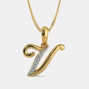 Pendentif moderne en or et diamants en forme de V pour femme, bijou léger et raffiné pour un usage quotidien et les occasions spéciales, au look élégant. - Product Image 1