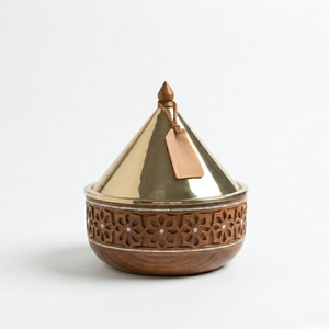 Marvel Handicrafts Wooden Tagine Casserole with Gold Finish Stainless Steel Lid Premium Insulated Food <b>Warmer</b> Serving Bowl - Product Image 1