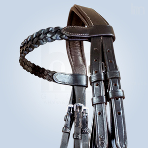 English Anatomic <b>Black</b> Leather Horse Bridle Woven Browband Wide Padded Crank Noseband Equestrian <b>Harness</b> Set Equestrian Tack OEM - Product Image 3
