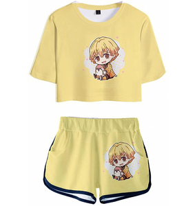 Ensemble court 2 pièces pour femme, été, haute qualité, logo personnalisé, t-shirt et short, 100% coton, écologique, respirant - Product Image 5