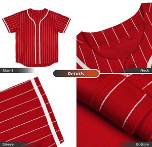 <b>Red</b> <b>Striped</b> Baseball Jersey Men's Short Sleeve Button Down Breathable Polyester Sport Shirt Regular Fit All Seasons Apparel - Product Image 6