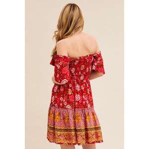 ชุดเดรสสั้นพิมพ์ลายดอกไม้สไตล์โบฮีเมียนสำหรับผู้หญิง แขนสั้นลำลองใส่เที่ยวทะเลช่วงวันหยุดฤดูร้อน - Product Image 4