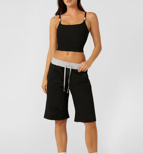 Women Fitness Black <b>Knee</b>-Length Shorts with Gray Waistband Shorts Manufacturers in Pakistan Casual Loose Fit Women Shorts - Product Image 6