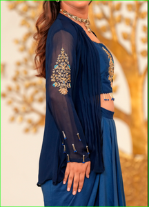 Conjunto Fusion de Falda Drapeada Bordada a Mano Blue Lagoon - Product Image 4