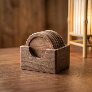 Wood Round Coaster Set Non Slip Drink Mate Asian Zen Style <b>Table</b> Decoration for Home Tea Ceremony from TIMELESS CRAFT - Product Image 2