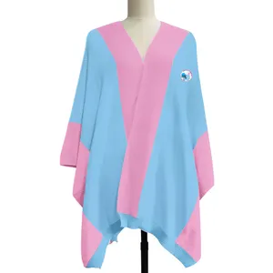 Blusa poncho feminina com logotipo Odm personalizado, suéter longo de malha com xale 100% acrílico verde rosa