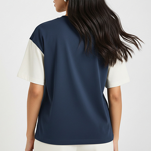 เสื้อยืดคอกลมแขนสั้นทรงหลวมสีสันตัดกันสำหรับผู้หญิง ปี 2026 ผ้าถักโพลีเอสเตอร์ผสมคอตตอน สไตล์ลำลอง สำหรับฤดูใบไม้ผลิและฤดูร้อน - Product Image 5