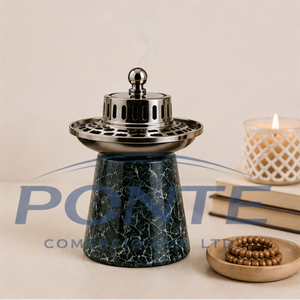 Natural Marble Incense Burner With Detachable Metal Lid Modern Handcrafted Bakhoor Holder And Oud Fragrance Diffuser For Sale - Product Image 5
