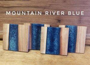 Handmade Natural Acacia Resin Wood River Coasters Modern <b>Square</b> Design Live Edge Epoxy Resin <b>Set</b> of 4 - Product Image 3
