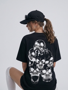 เสื้อยืดโอเวอร์ไซส์ลายกราฟิกสำหรับผู้หญิง สีดำ สไตล์สตรีทแวร์ ทรงหลวม คอกลม แขนสั้น ลำลอง ใส่ได้ทั้งชายและหญิง แฟชั่นฤดูร้อน - Product Image 5