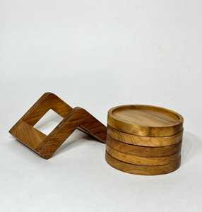 Handcrafted Teak Wood Coaster Set Triangular Holder Natural Design <b>Kitchen</b> <b>Accessory</b> Dining Table Drink Protection Water Resist - Product Image 4