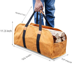 Bolsa de transporte de leña de lona encerada duradera con asas de cuero, tamaño OEM - Product Image 2