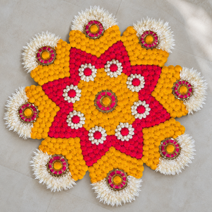 Tapis Rangoli floral fait main, jaune, rose, blanc, motif mandala, décoration pour Diwali, mariage, Puja, décoration de sol, tapis Rangoli festif - Product Image 6