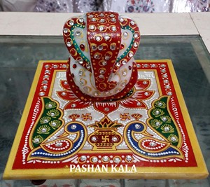 Mármol Pianted ídolo Ganesh Chowki - Product Image 3