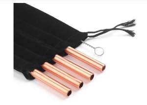 Lot de pailles à boire en cuivre durable avec brosse de nettoyage et pochette de rangement – Ensemble de pailles écologiques pour la maison et le bar - Product Image 3
