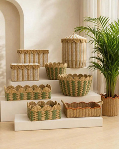 Panier de rangement carré en jonc de mer écologique avec couvercle, best-seller, pour organiser les aliments, beige crème naturel, 2 tailles - Product Image 1
