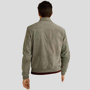 แจ็กเก็ตหนังกลับสีเทาสีเทาสำหรับผู้ชายเสื้อแจ็กเก็ตหนังแกะแฟชั่นลำลองทรงสลิมฟิต - Product Image 4