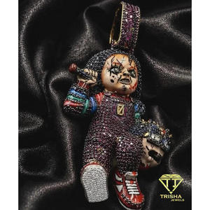 Colgante de Muñeca Aterradora Personalizada con Diamantes de Moissanita, Plata de Ley 925, Joyería Hip Hop para Hombre - Product Image 2