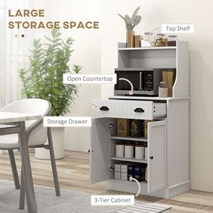 Meuble de cuisine blanc pour micro-ondes avec armoire de rangement, étagère réglable et tiroir - Product Image 4